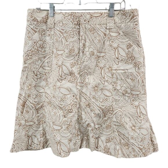 Eddie Bauer‎ Floral Skirt Cotton Linen Blend 12P A-Line Flare Hem Cream Brown - Picture 1 of 15